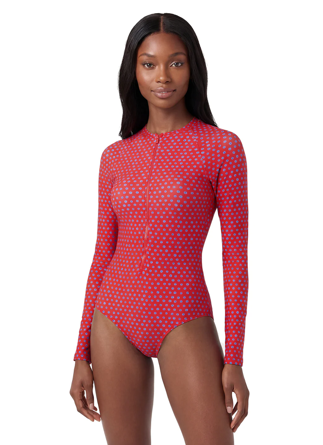 Sporti Active Tidal Dots Zip Front Long Sleeve One Piece Swimsuit - Image 11