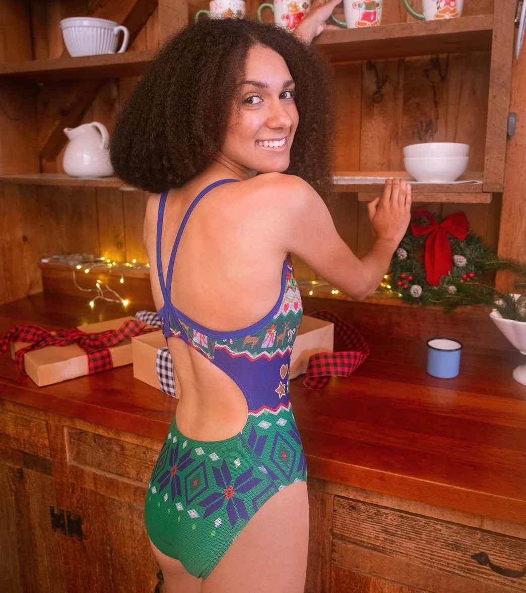 Sporti Granny Sweater Smiley Reindeer Thin Strap One Piece Swimsuit - Image 3
