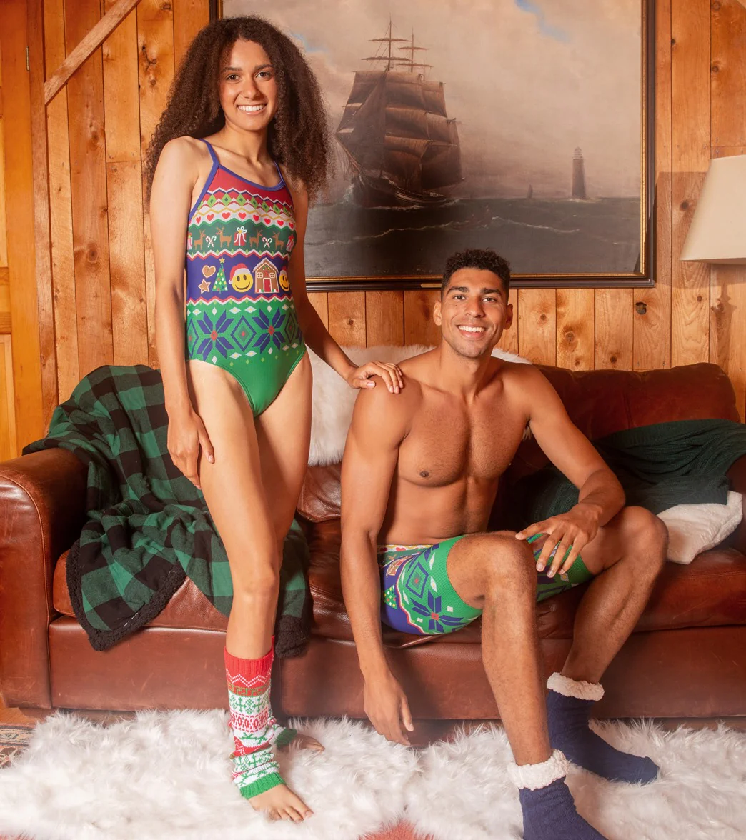 Sporti Granny Sweater Smiley Reindeer Thin Strap One Piece Swimsuit - Image 5