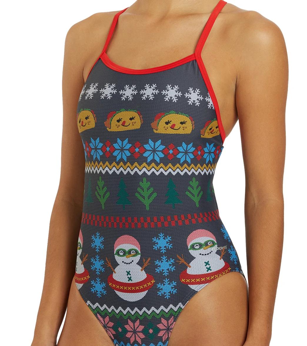 Sporti Granny Sweater Snowman Tacos Thin Strap One Piece Swimsuit - Image 10