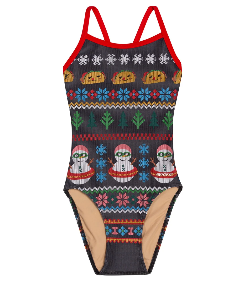 Sporti Granny Sweater Snowman Tacos Thin Strap One Piece Swimsuit Youth (22-28) - Image 5