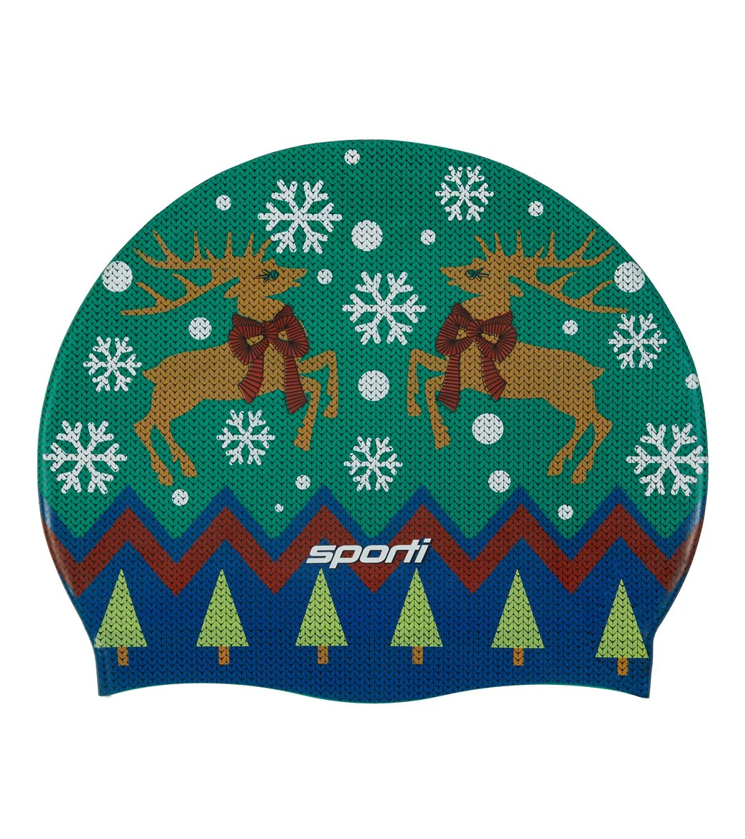 Sporti Limited Edition Granny Sweater Reindeers Silicone Swim Cap - Image 2