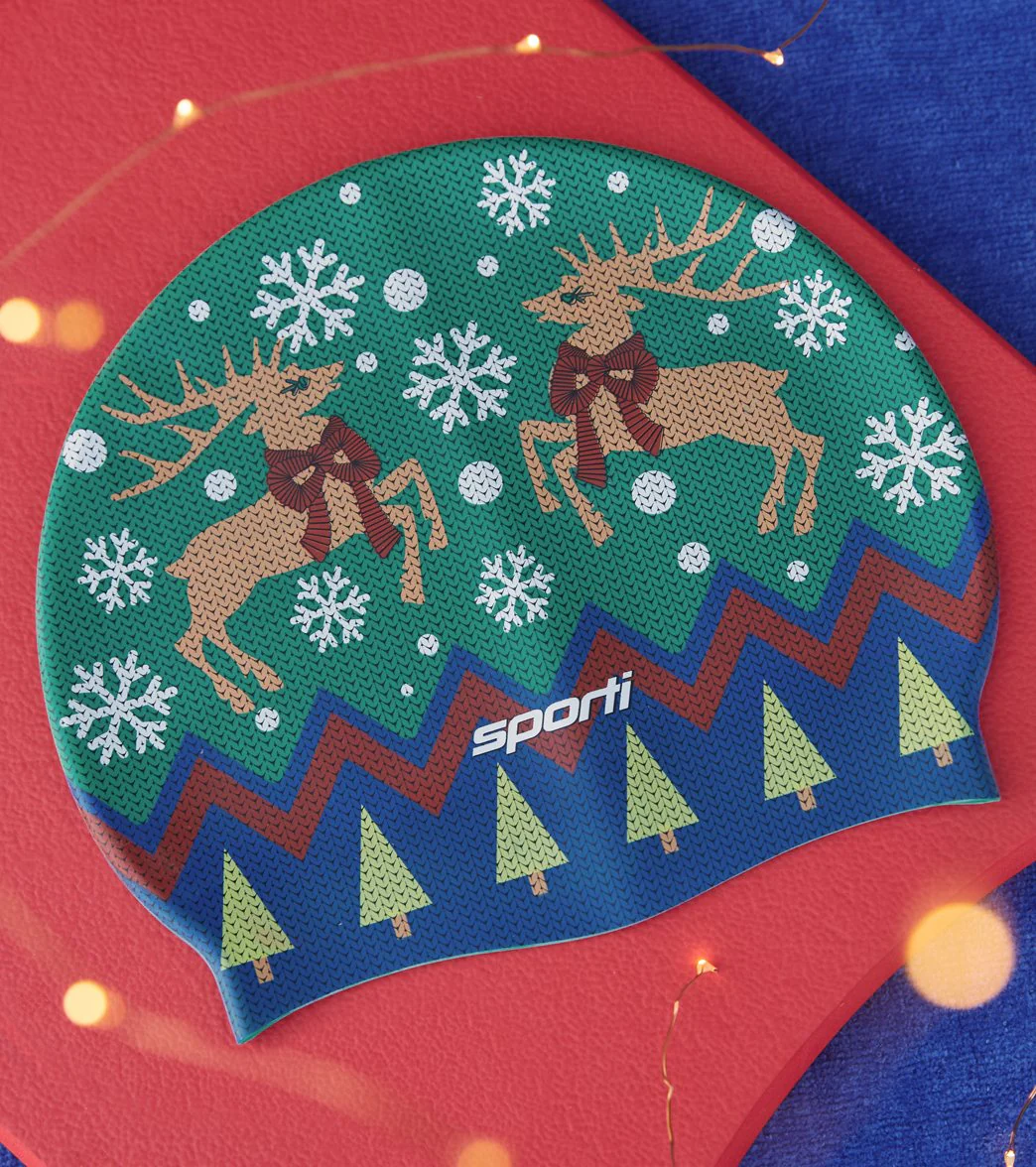Sporti Limited Edition Granny Sweater Reindeers Silicone Swim Cap - Image 6
