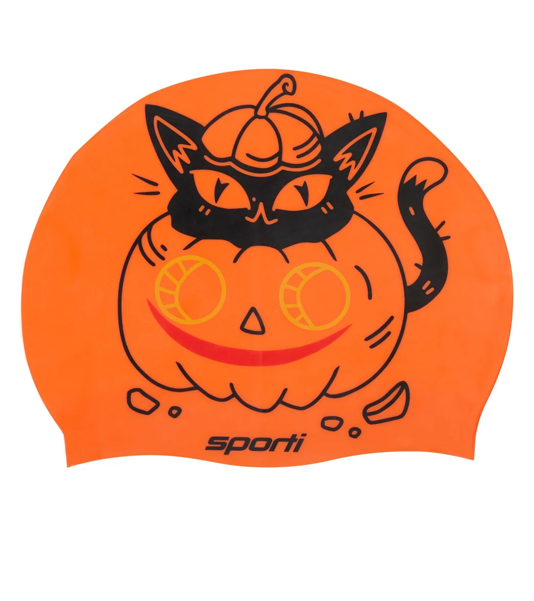 Sporti Limited Edition Pumpkin Cat Silicone Swim Cap Jr. - Image 4