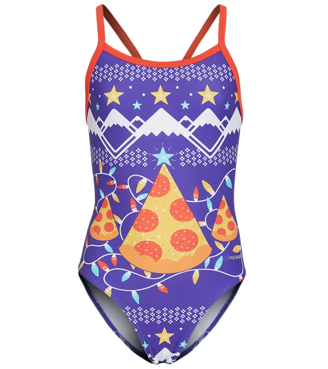 Sporti Limited Edition Ugly Sweater Pizza Tree Thin Strap One Piece Swimsuit Youth (22-28) - Image 4