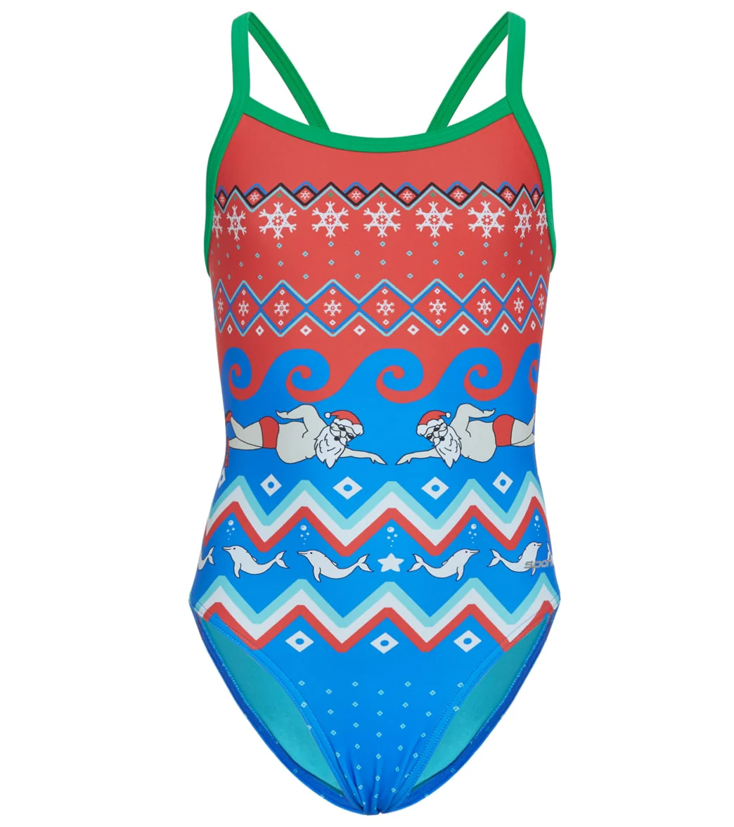 Sporti Limited Edition Ugly Sweater Swimming Santa Thin Strap One Piece Swimsuit Youth (22-28) - Image 4