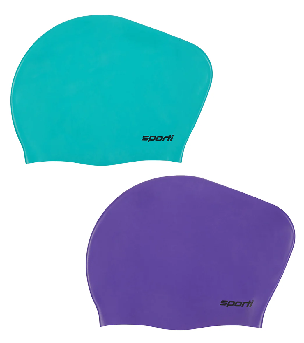 Sporti Long Hair Bun Silicone Swim Cap Set of 2 - Image 11