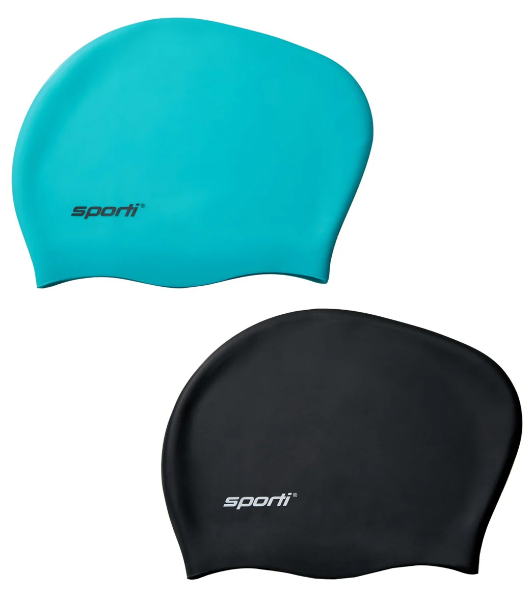 Sporti Long Hair Bun Silicone Swim Cap Set of 2 - Image 21
