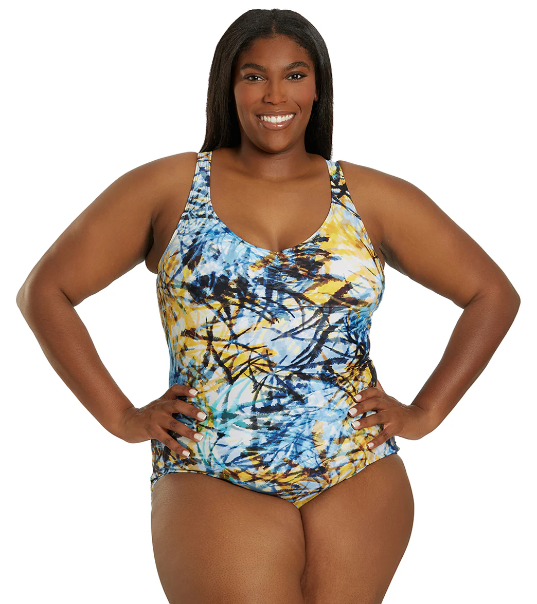 Sporti Plus Size Breezy Palms Conservative Printed Girl Leg One Piece Swimsuit - Image 7