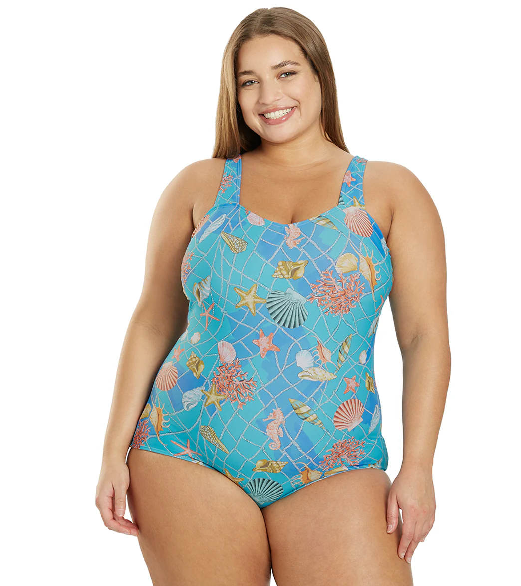 Sporti Plus Size Caribbean Sea Moderate Printed Sweetheart One Piece Swimsuit - Image 6