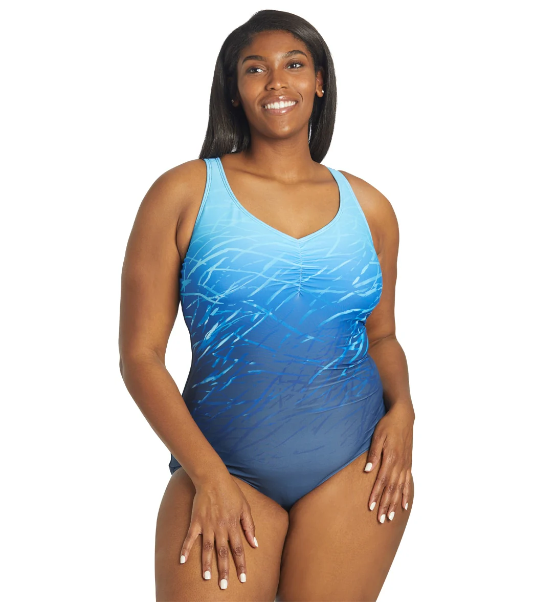 Sporti Plus Size Conservative Printed Ombre Girl Leg One Piece Swimsuit - Image 14