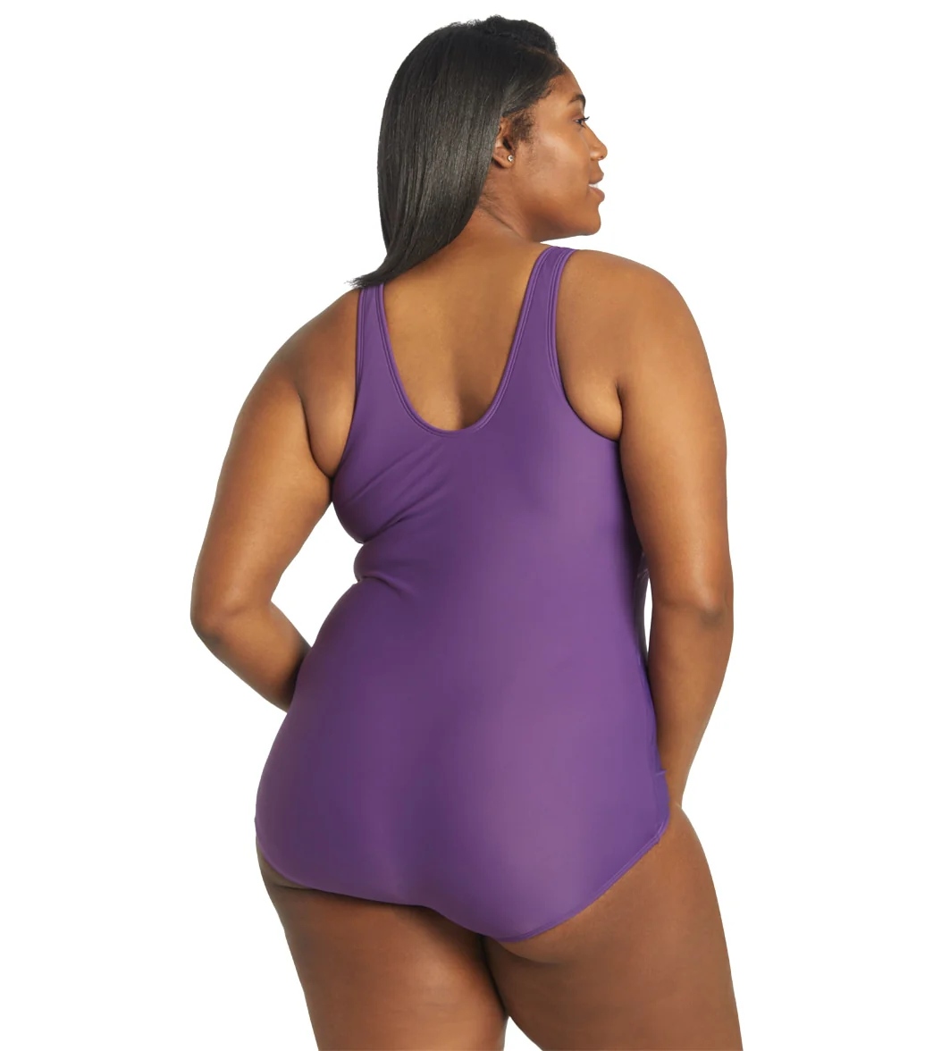 Sporti Plus Size Conservative Printed Ombre Girl Leg One Piece Swimsuit - Image 3