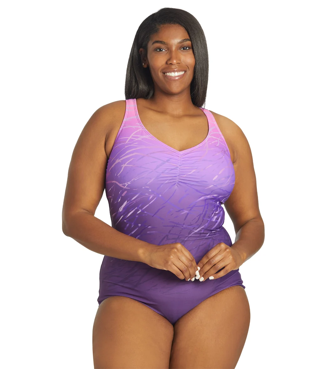 Sporti Plus Size Conservative Printed Ombre Girl Leg One Piece Swimsuit - Image 7