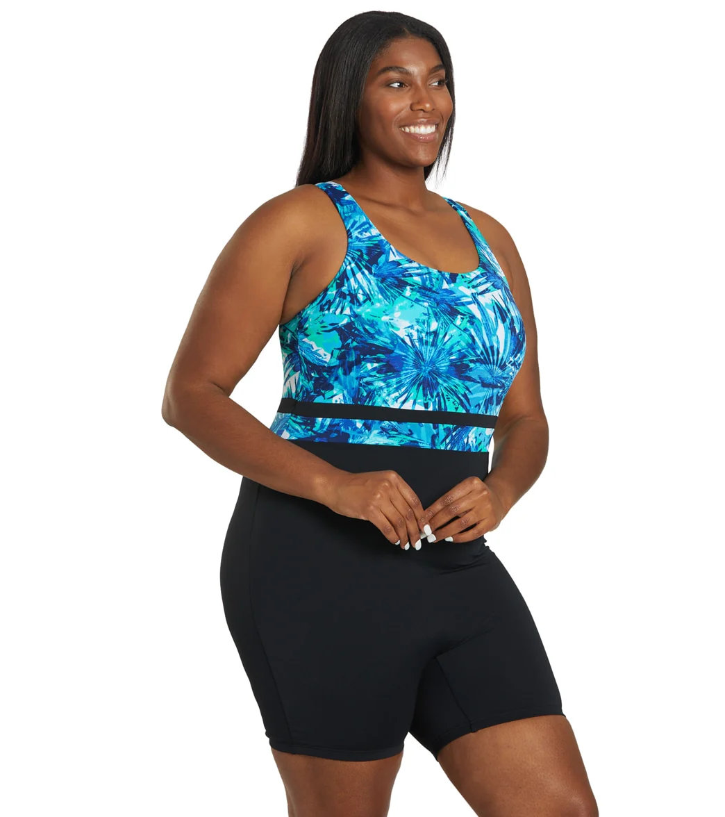 Sporti Plus Size HydroLast Aquarelle Palm Chlorine Resistant Scoop Back Unitard One Piece Swimsuit - Image 2