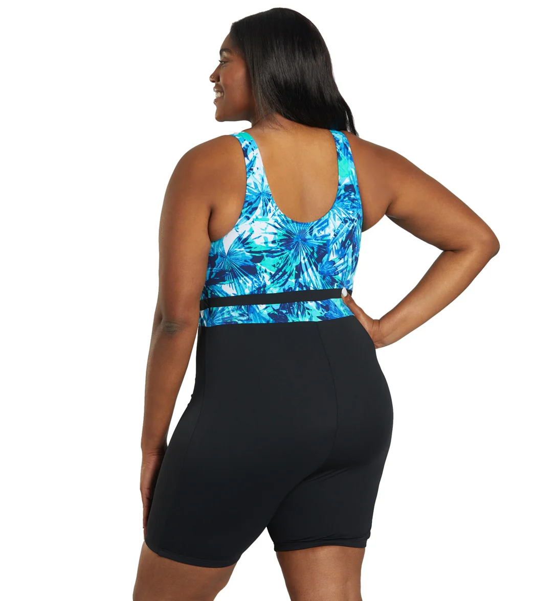 Sporti Plus Size HydroLast Aquarelle Palm Chlorine Resistant Scoop Back Unitard One Piece Swimsuit - Image 3