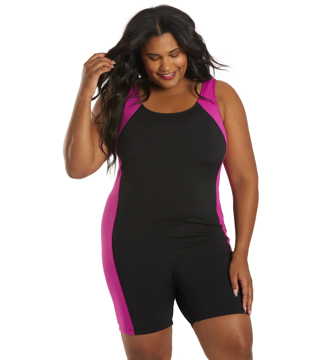 Sporti Plus Size HydroLast Chlorine Resistant Splice Scoop Back Unitard One Piece Swimsuit