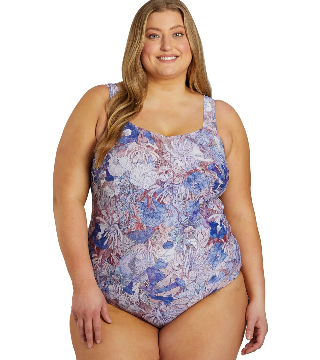 Sporti Plus Size Jungle Floral Moderate Printed Sweetheart One Piece Swimsuit - Image 12