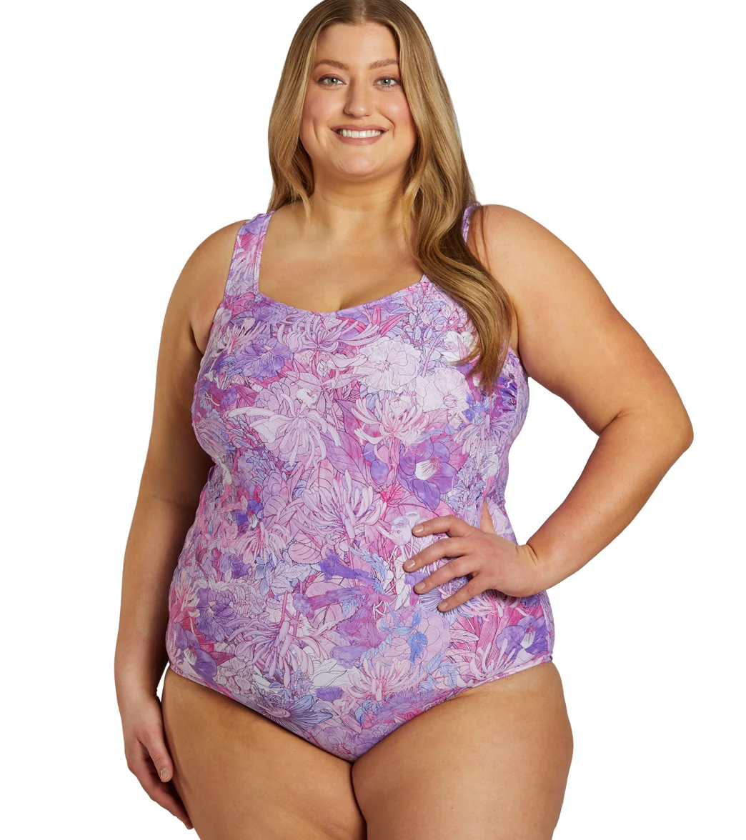 Sporti Plus Size Jungle Floral Moderate Printed Sweetheart One Piece Swimsuit - Image 20