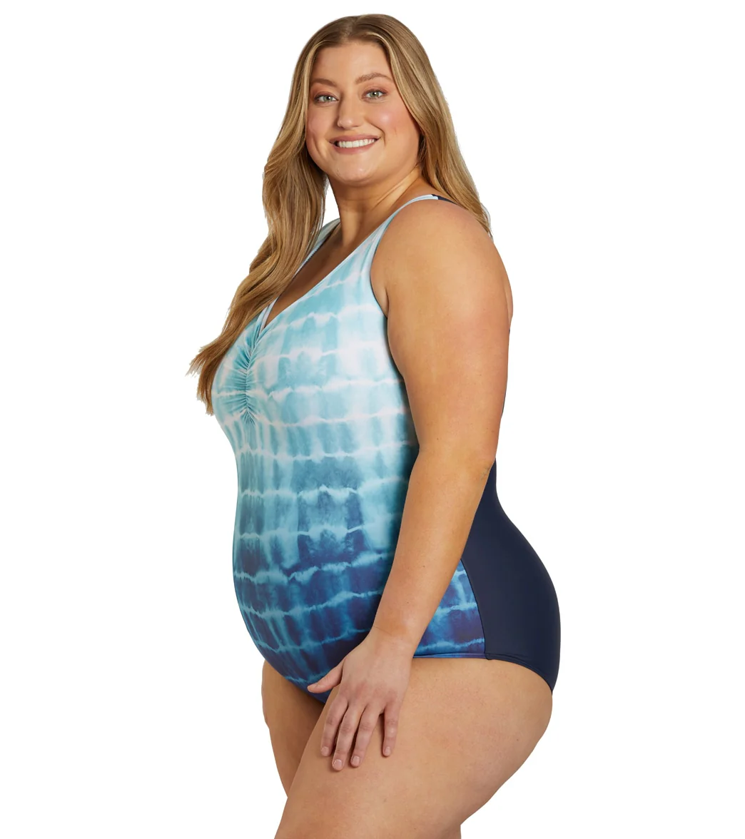 Sporti Plus Size Shibori Conservative Printed Ombre Girl Leg One Piece Swimsuit - Image 11