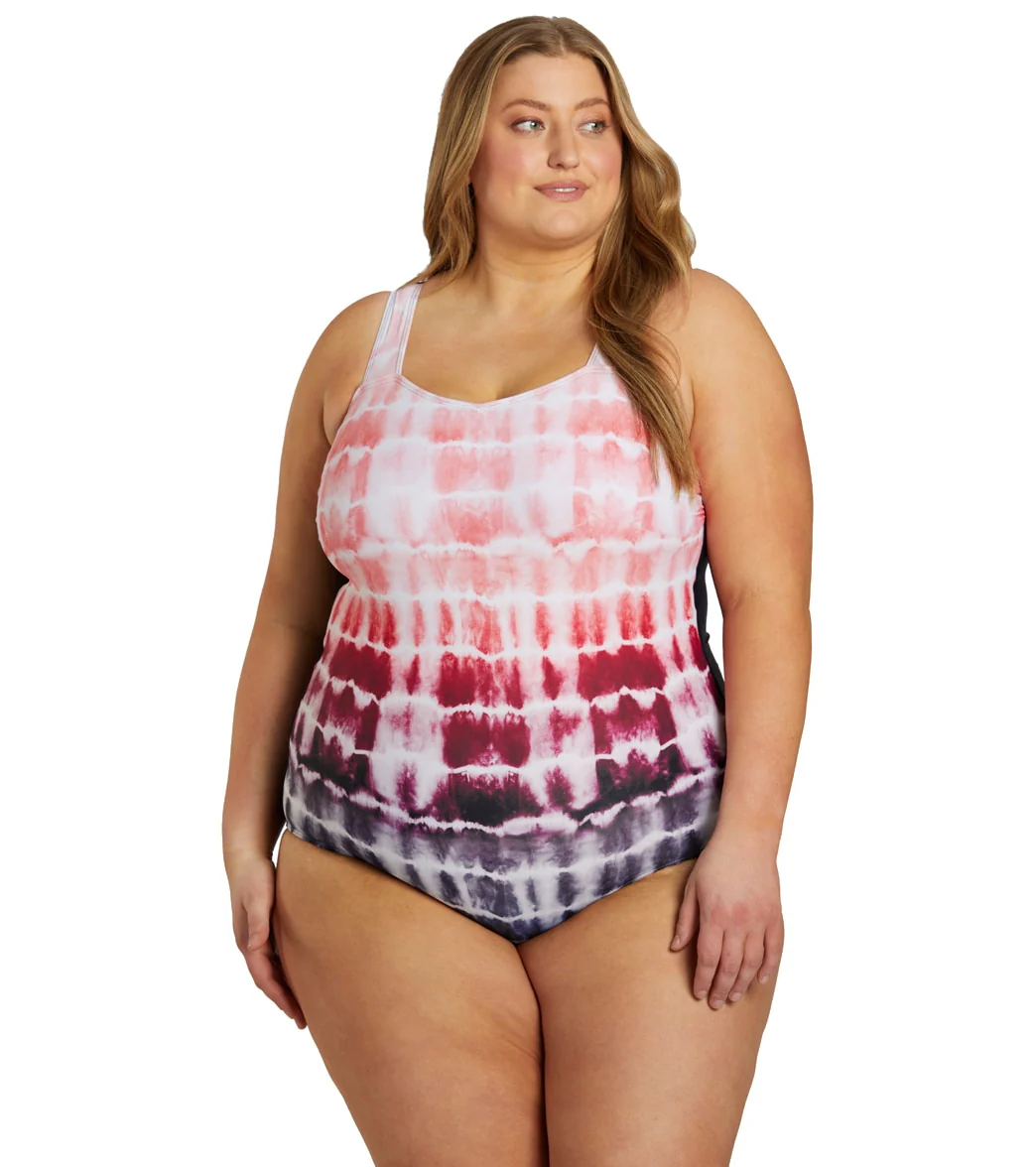 Sporti Plus Size Shibori Moderate Printed Ombre Sweetheart One Piece Swimsuit - Image 13