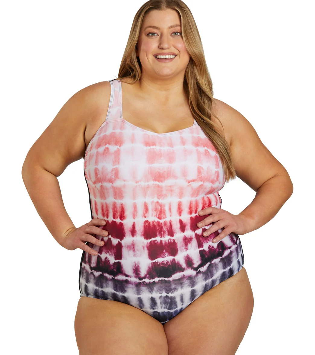 Sporti Plus Size Shibori Moderate Printed Ombre Sweetheart One Piece Swimsuit - Image 20