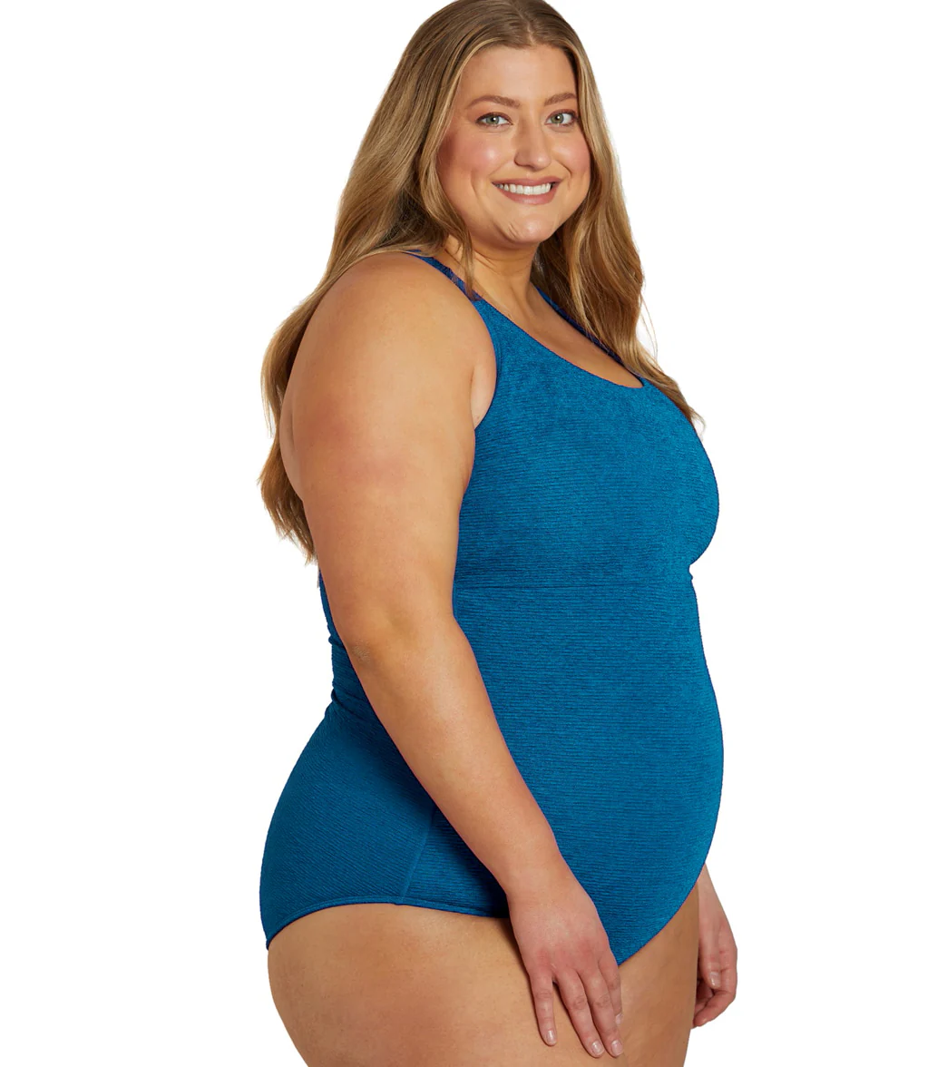 Sporti Plus Size Textured Chlorine Resistant High Neck One Piece Slimsuit - Image 32
