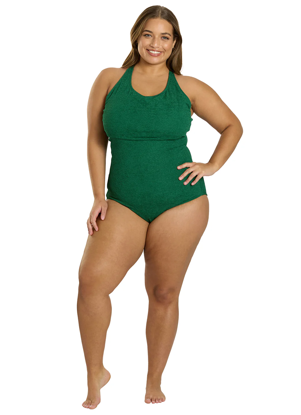 Sporti Plus Size Textured Chlorine Resistant High Neck One Piece Slimsuit - Image 5