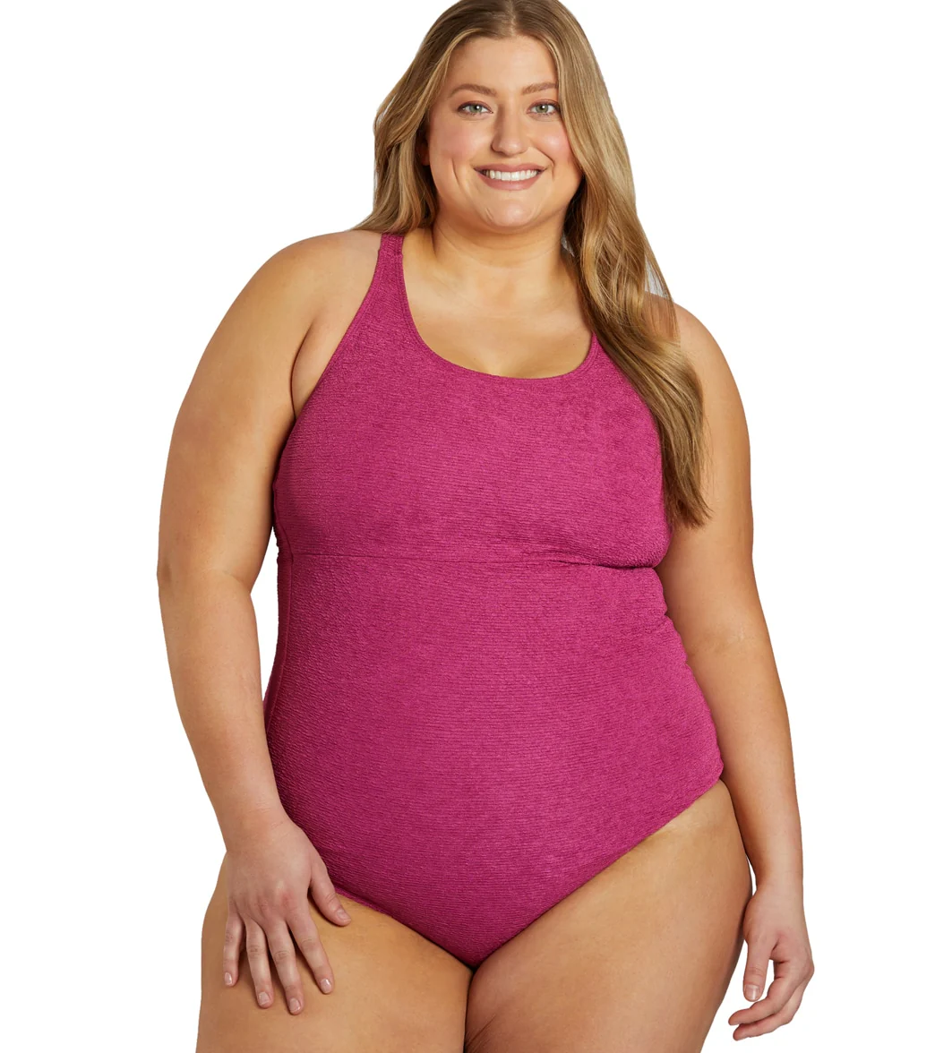 Sporti Plus Size Textured Chlorine Resistant High Neck One Piece Slimsuit - Image 9