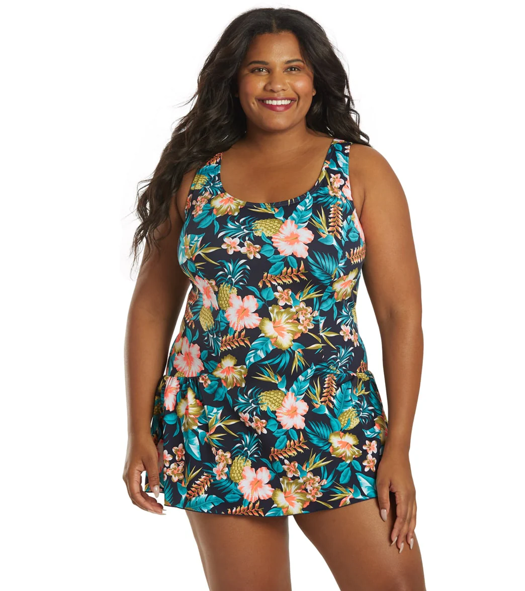 Sporti Plus Size Tropical Floral Swim Dress - Image 7