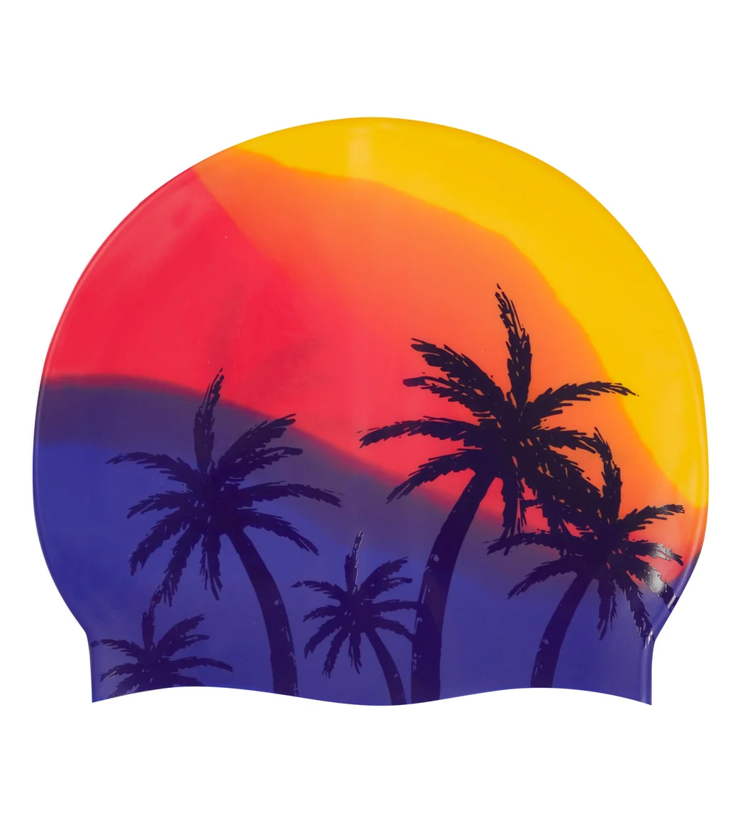 Sporti Sunset Palm Multi Silicone Swim Cap - Image 2