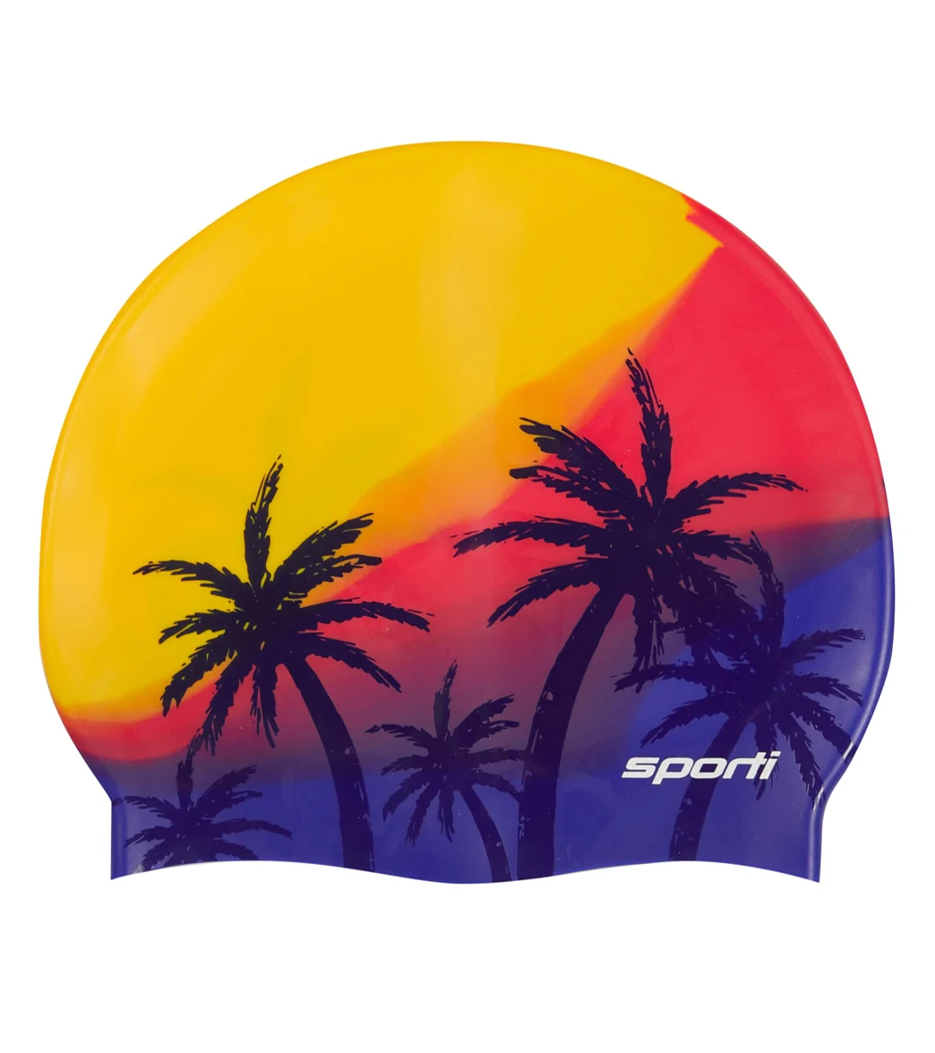 Sporti Sunset Palm Multi Silicone Swim Cap - Image 5