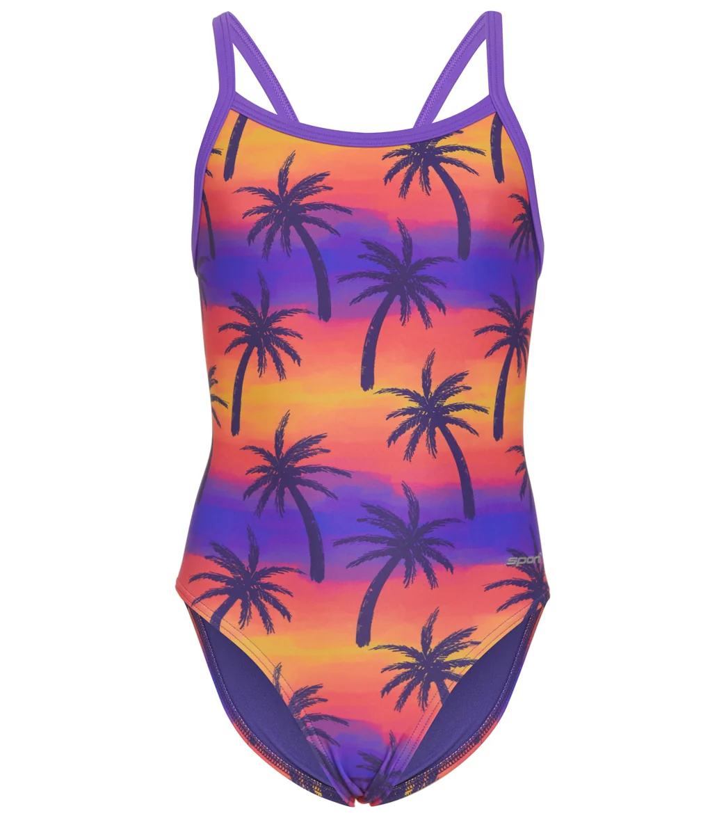 Sporti Sunset Palm Thin Strap One Piece Swimsuit Youth (22-28) - Image 5