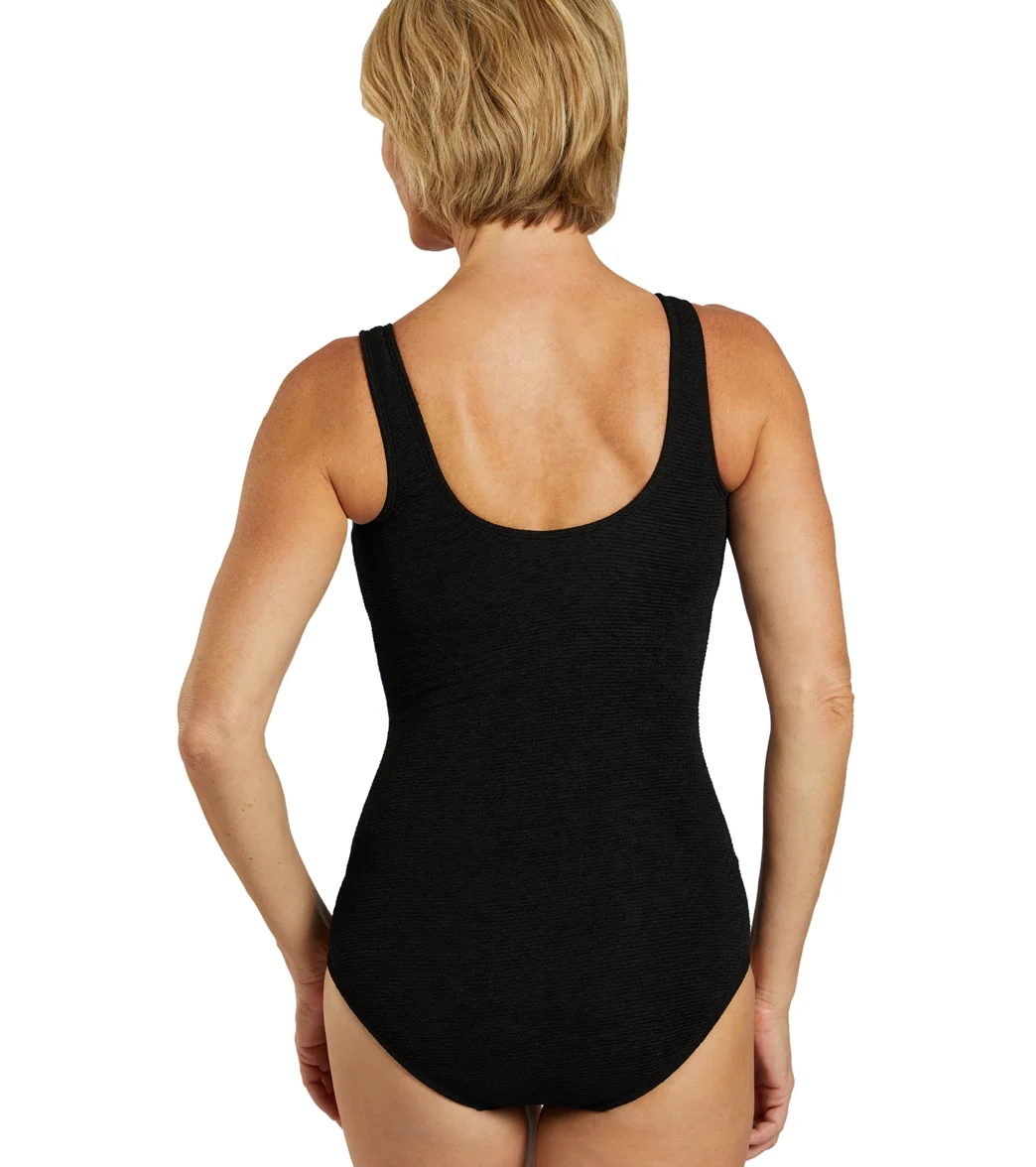 Sporti Textured Chlorine Resistance Asymmetric Colorblock One Piece Slimsuit - Image 12