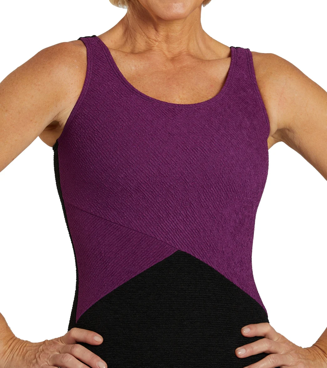 Sporti Textured Chlorine Resistance Asymmetric Colorblock One Piece Slimsuit - Image 22