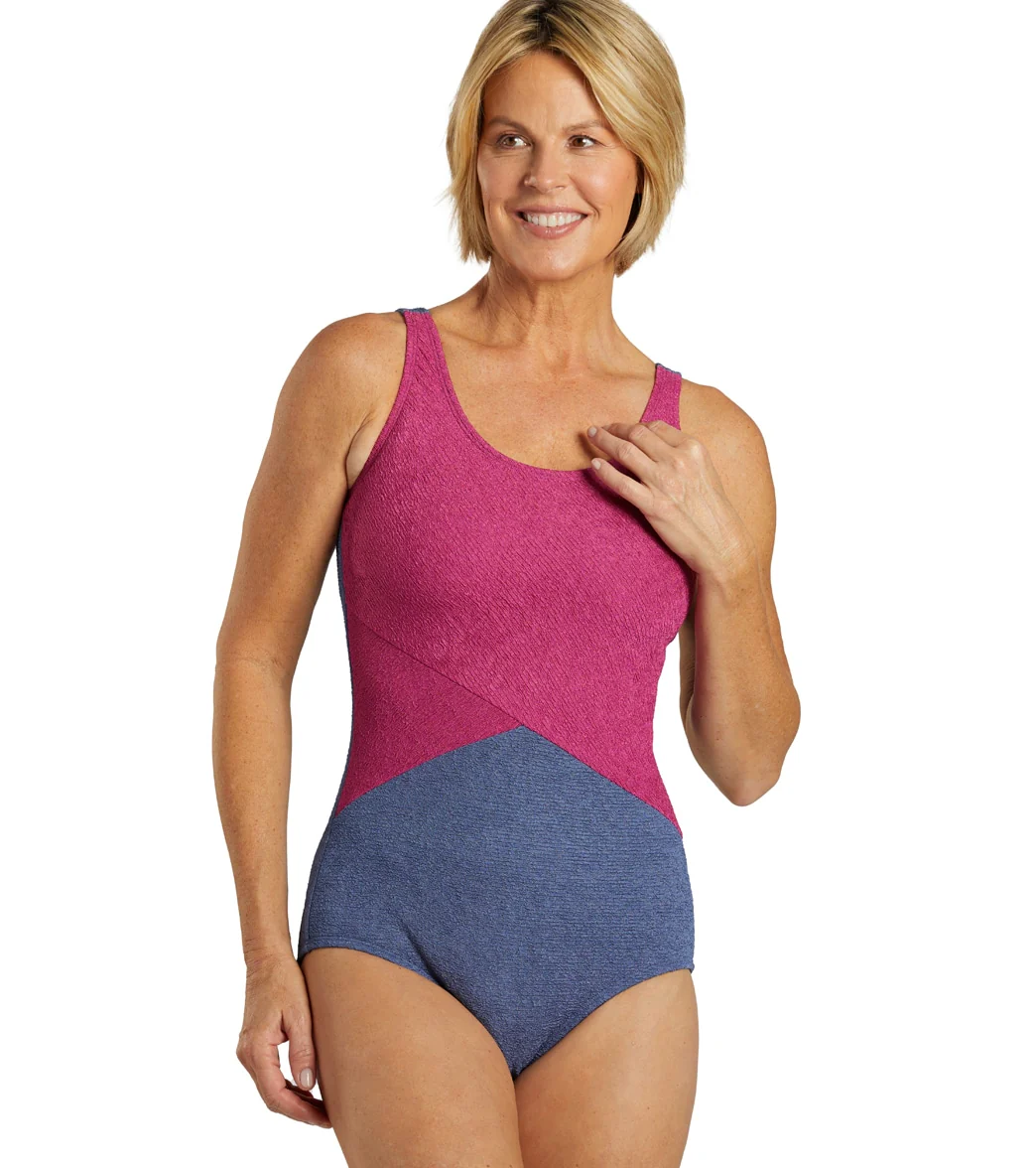 Sporti Textured Chlorine Resistance Asymmetric Colorblock One Piece Slimsuit - Image 25