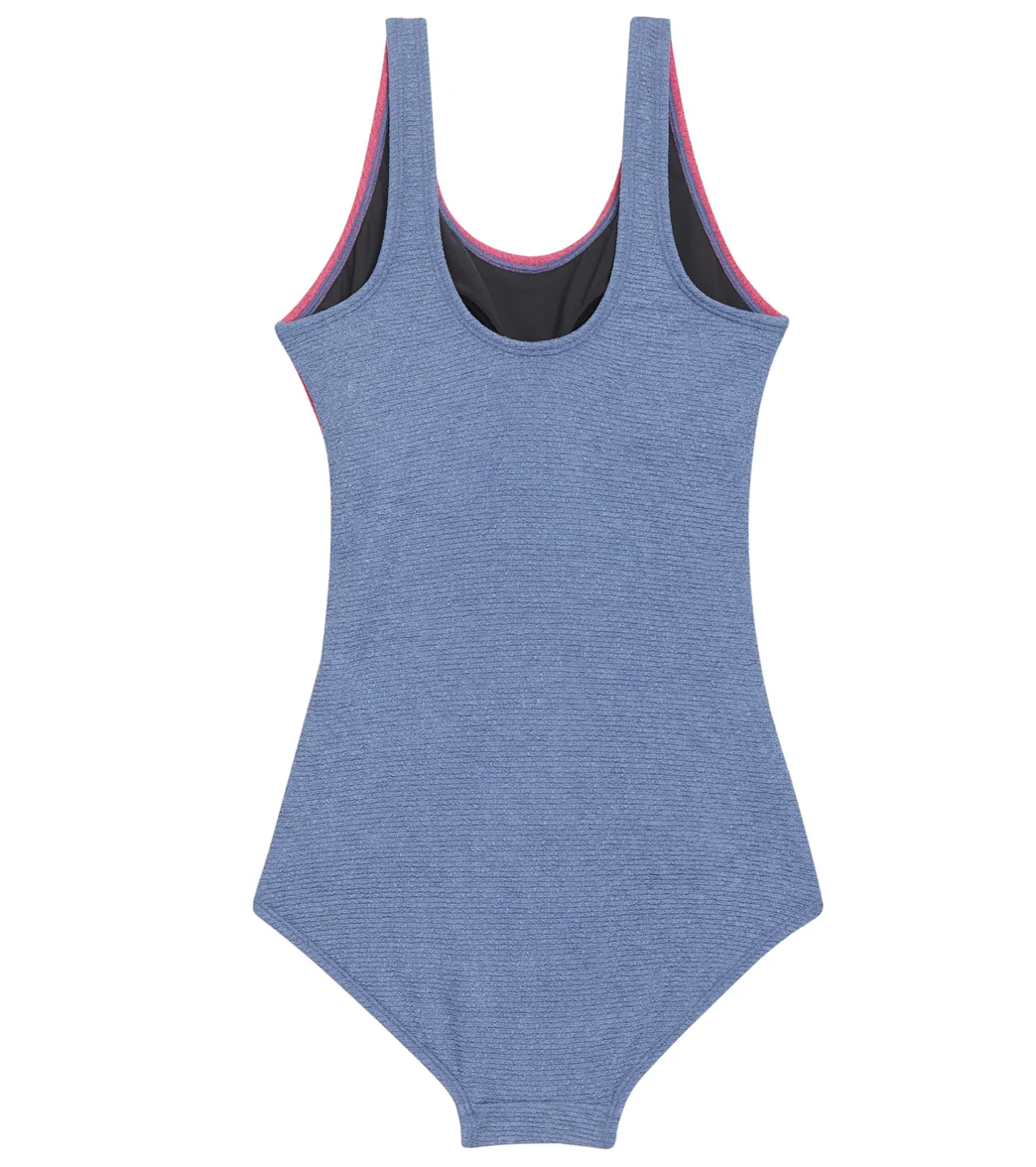 Sporti Textured Chlorine Resistance Asymmetric Colorblock One Piece Slimsuit - Image 32