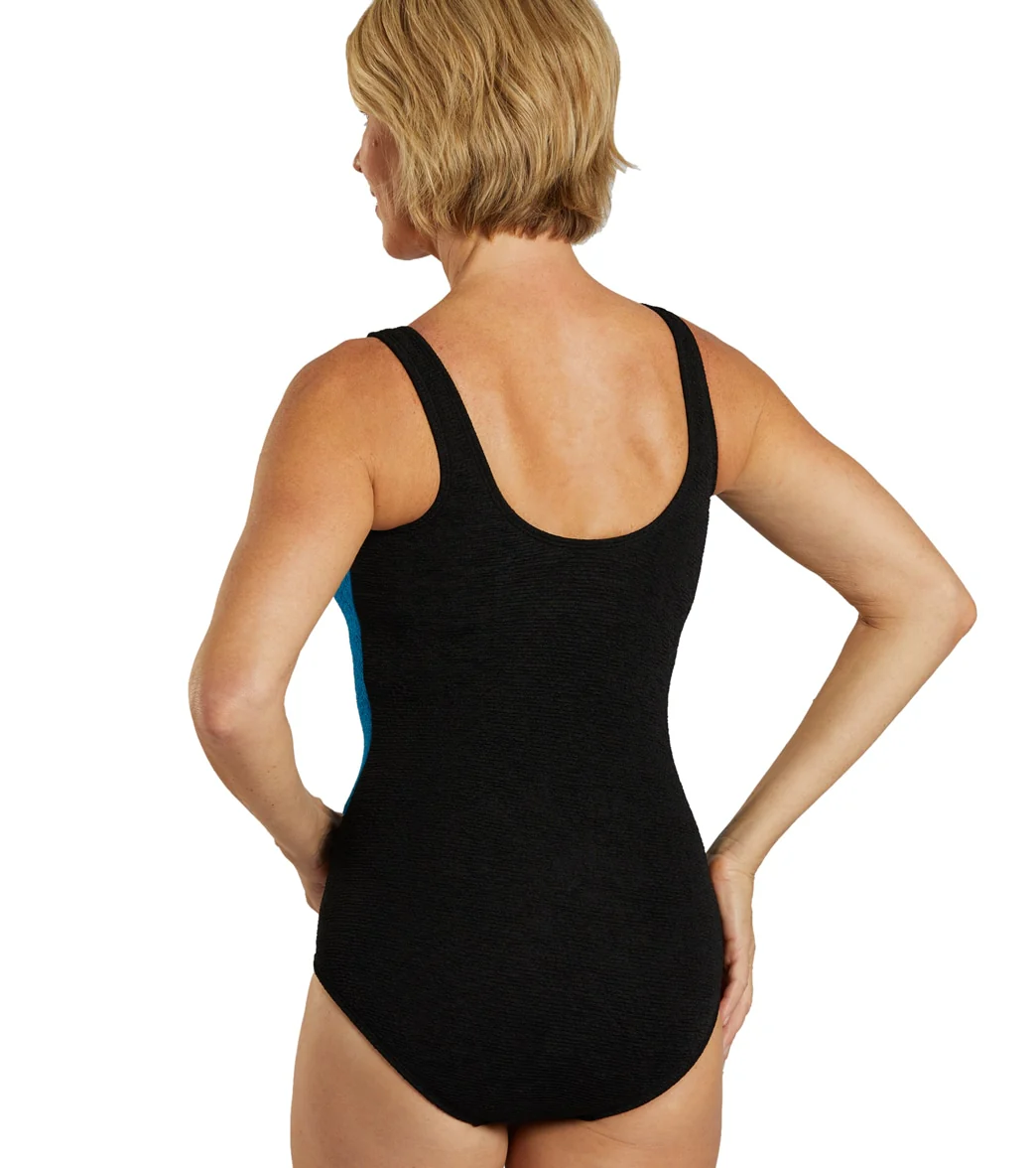 Sporti Textured Chlorine Resistance Asymmetric Colorblock One Piece Slimsuit - Image 38