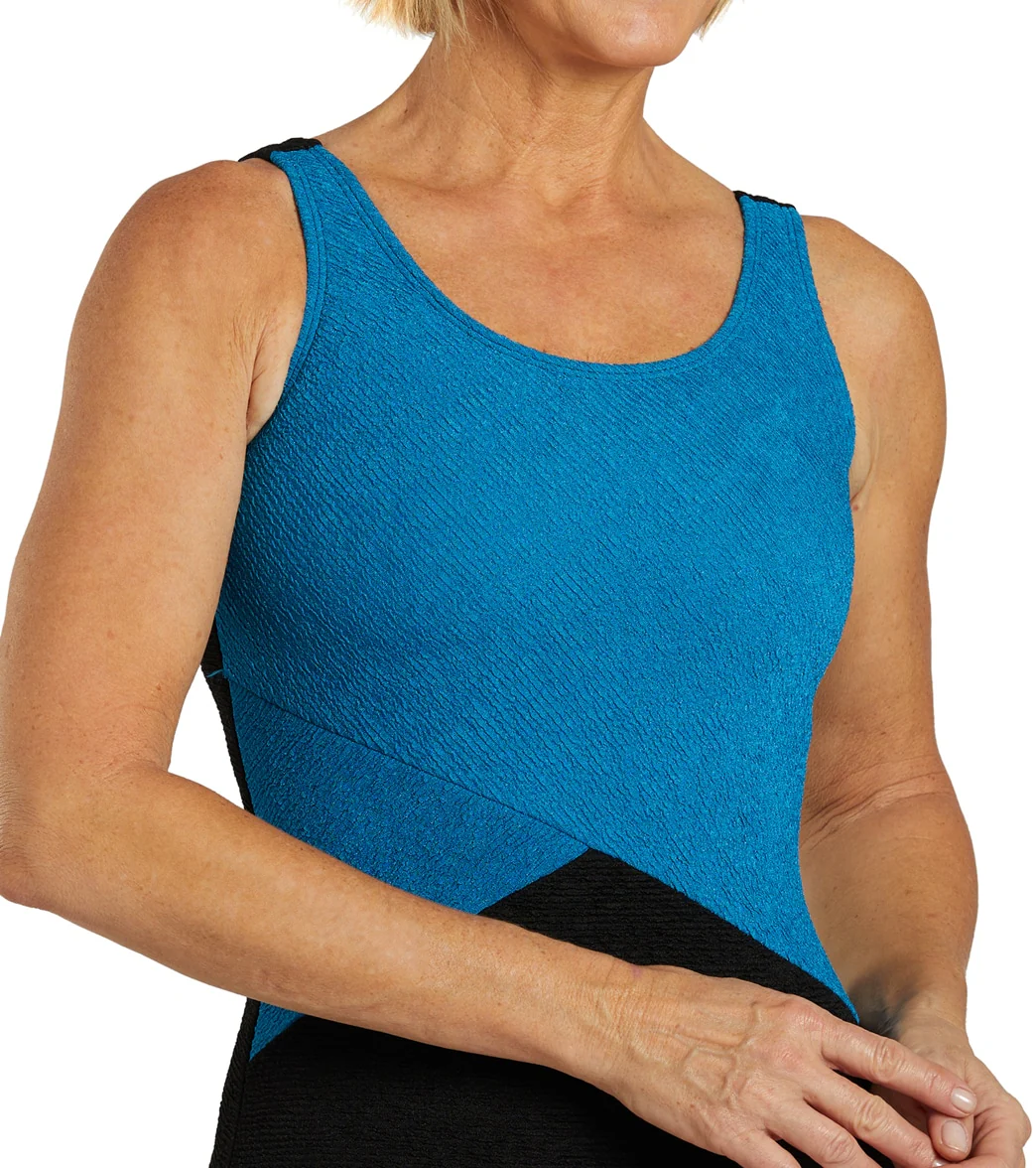 Sporti Textured Chlorine Resistance Asymmetric Colorblock One Piece Slimsuit - Image 40