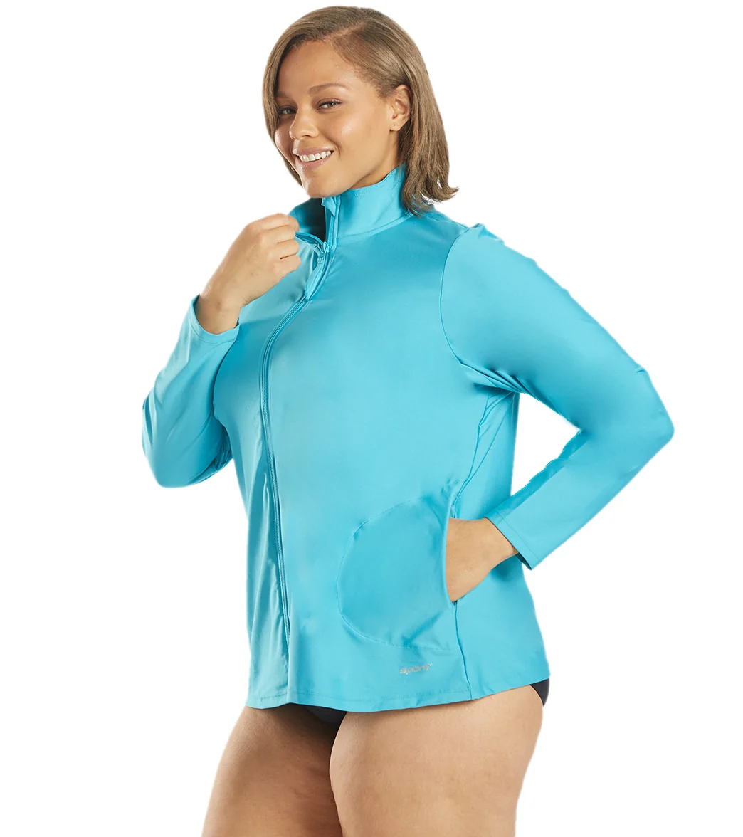 Sporti Women's Plus Size L/S Zip Front UPF 50+ Rash Guard - Image 14