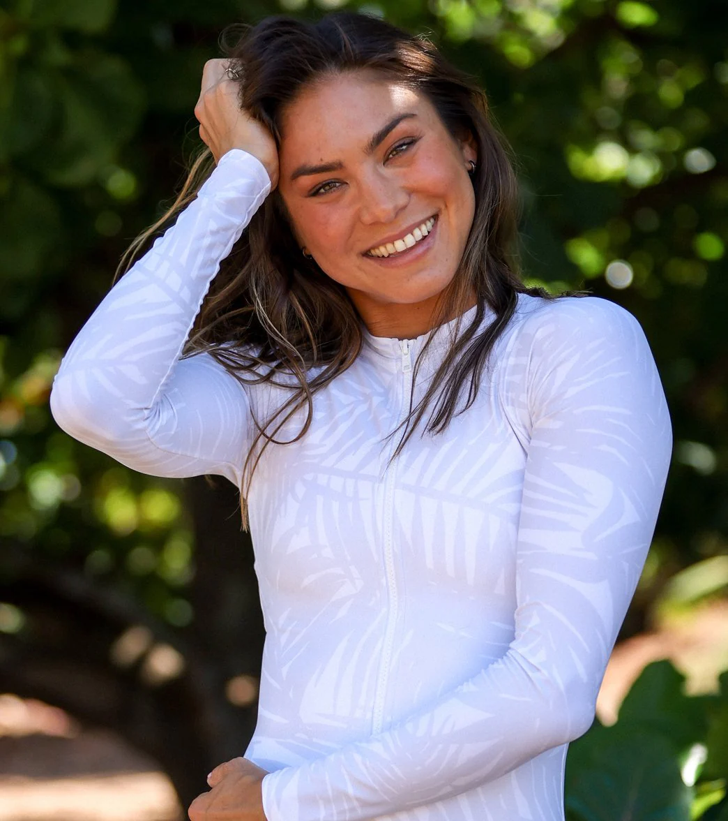 Sporti x Stef Corgel Manhattan Beach Palm Shadow Zip Front Long-Sleeve One Piece Swimsuit - Image 3