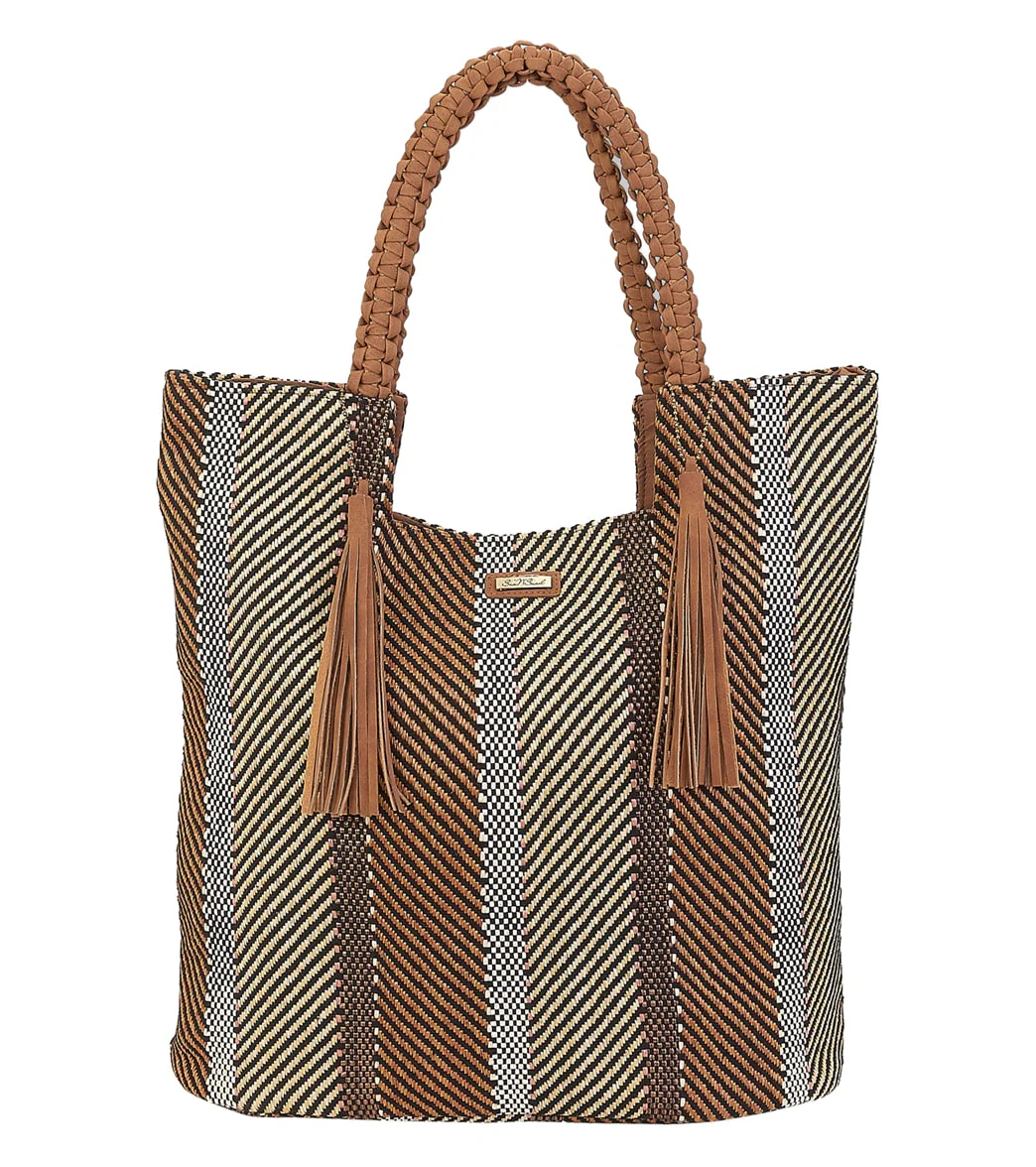 Sun N Sand Striped Shoulder Tote w/ Faux leather Tassels - Image 4