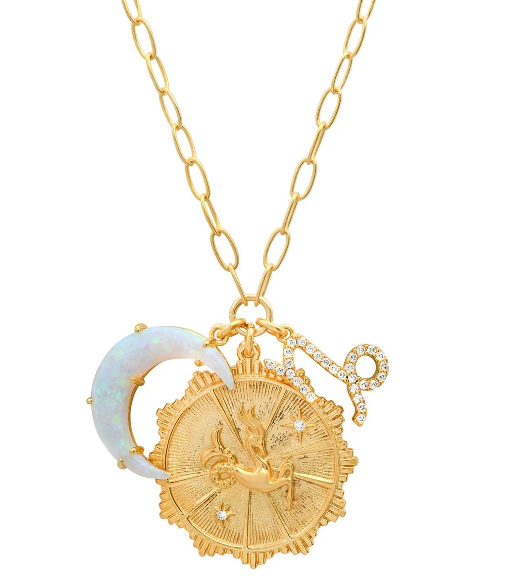 TAI Jewelry Zodiac Coin Necklace with Opal Moon Charm