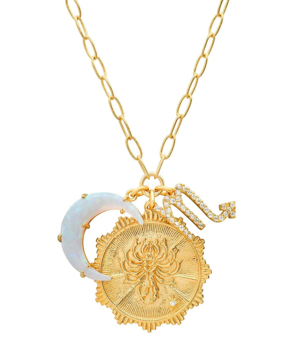 TAI Jewelry Zodiac Coin Necklace with Opal Moon Charm - Image 10