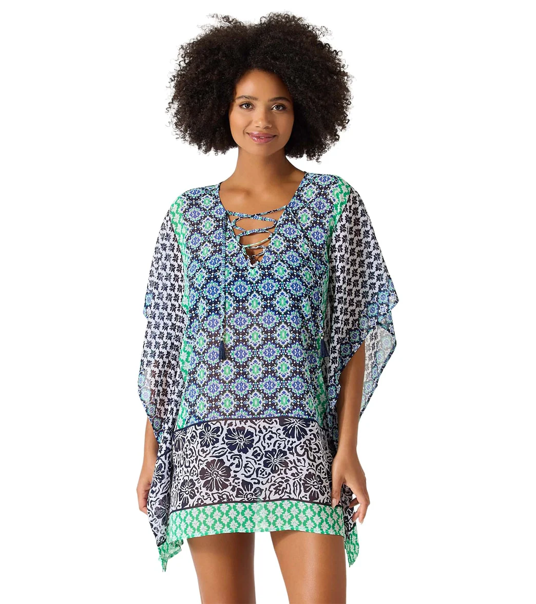 Tommy Bahama Island Cays Hibiscus Chiffon Lace Up Cover Up Tunic - Image 4