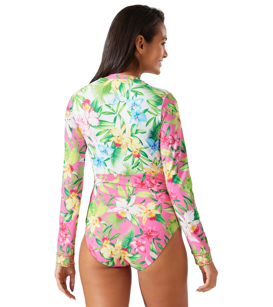 Tommy Bahama Orchid Garden 1/2 Zip Long Sleeve One Piece Swimsuit - Image 2