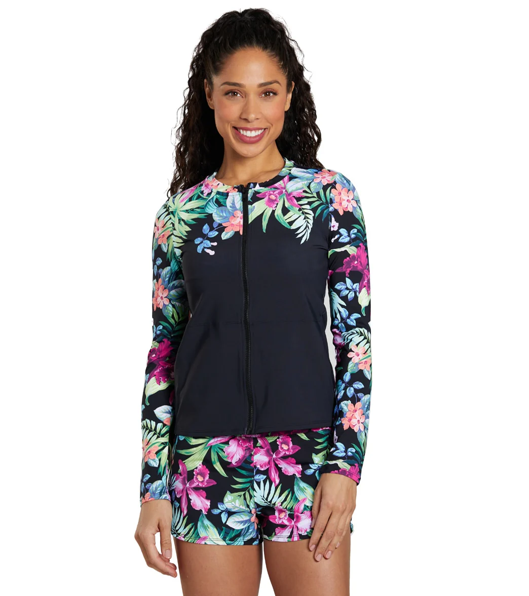 Tommy Bahama Women's Coastal Gardens Engineered Full Zip Long Sleeve Rash Guard - Image 7
