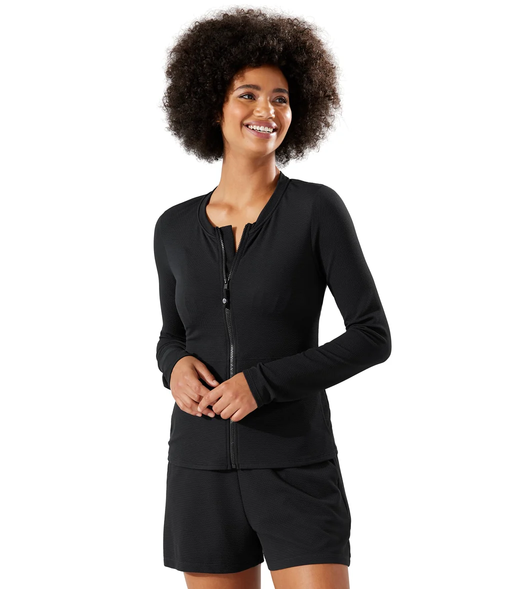 Tommy Bahama Women's Island Cays Solid Full Zip Long Sleeve Rashguard - Image 9