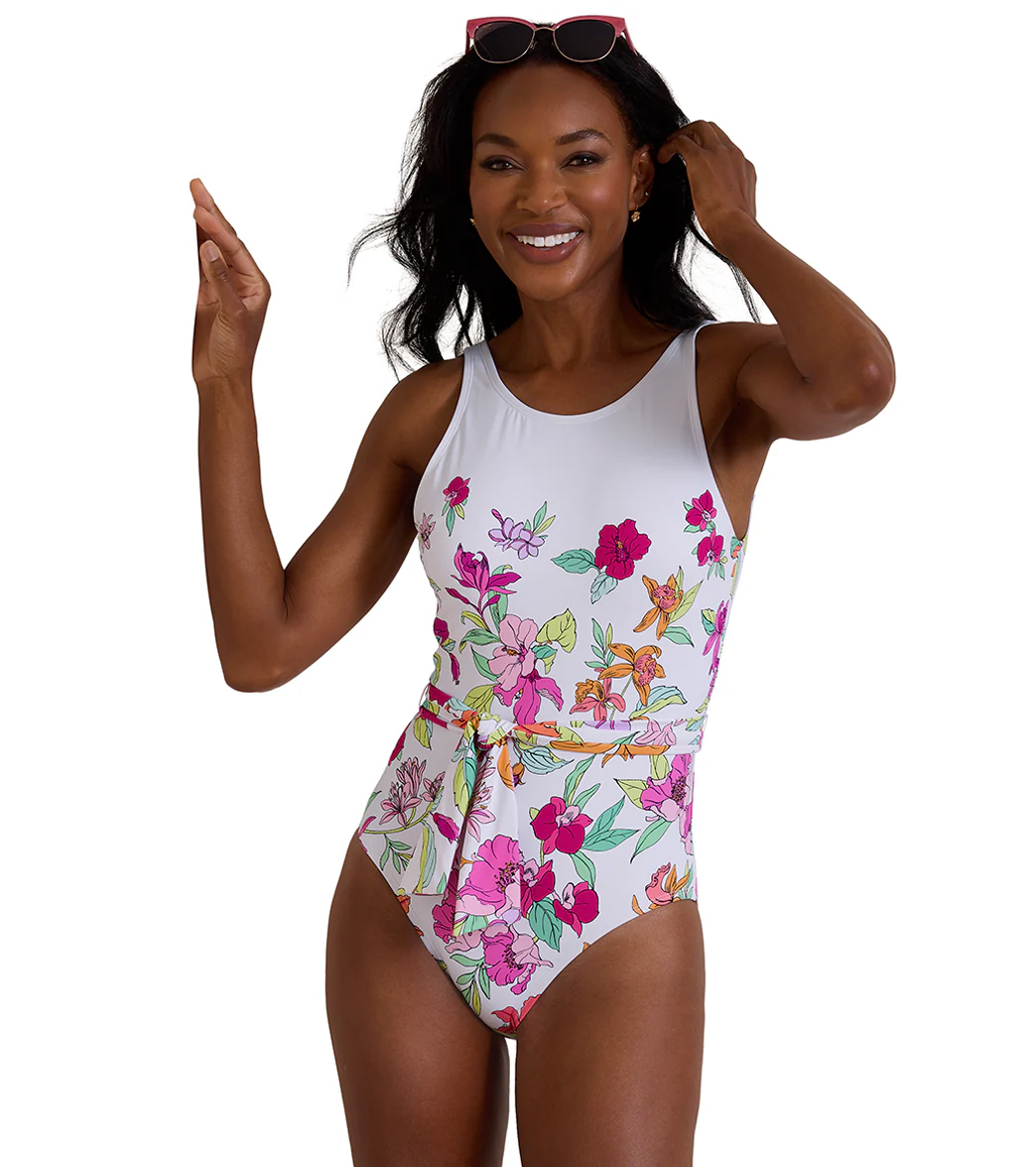 Tommy Bahama Women's Summer Floral Belted High Neck One Piece Swimsuit - Image 2