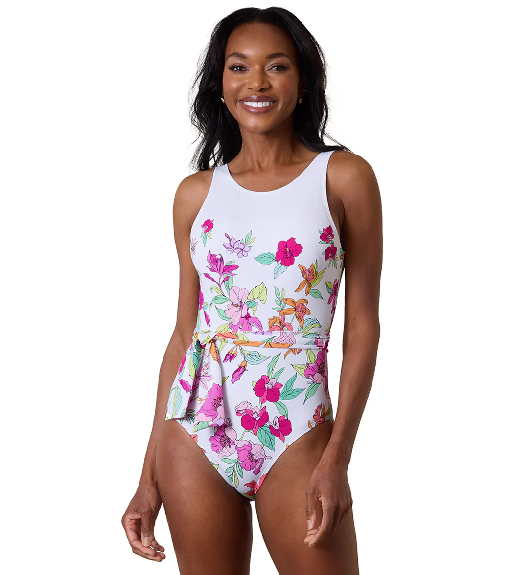 Tommy Bahama Women's Summer Floral Belted High Neck One Piece Swimsuit - Image 6