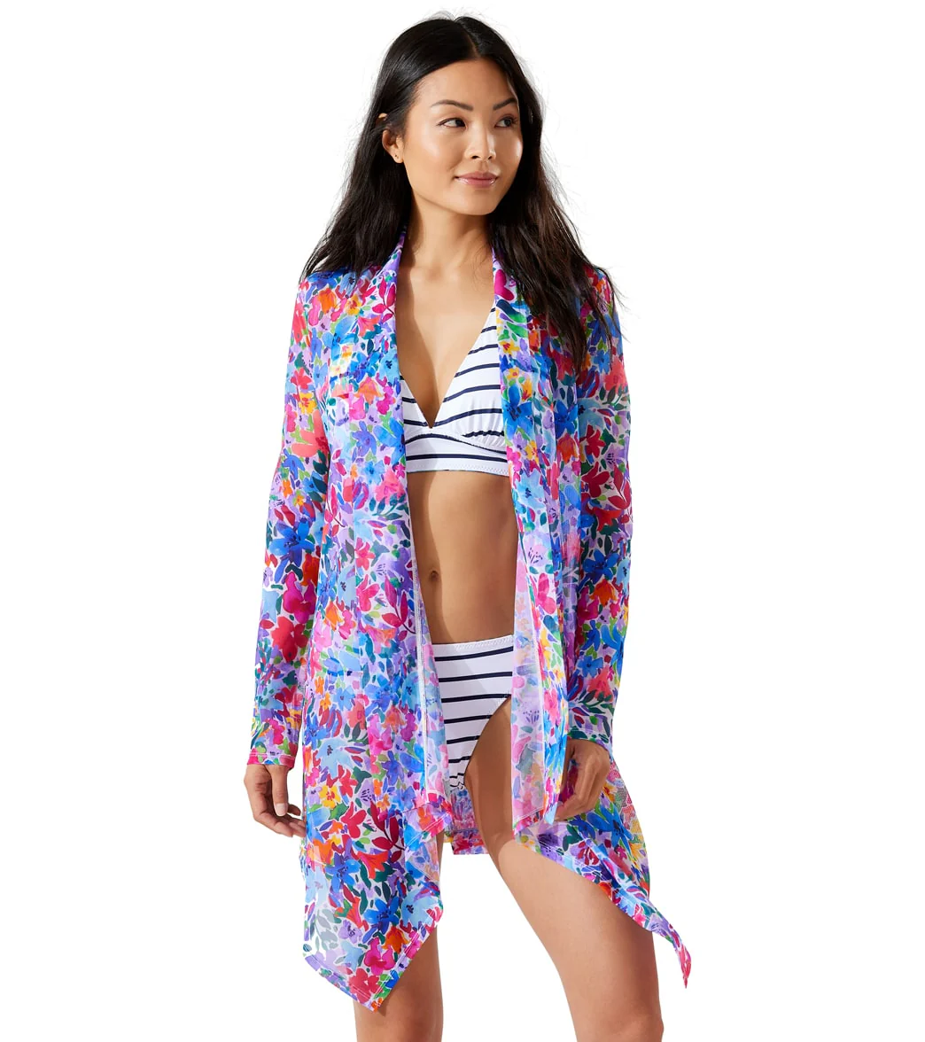 Tommy Bahama Women's Watercolor Floral Beach Breeze Mesh Long Sleeve Cardigan - Image 5